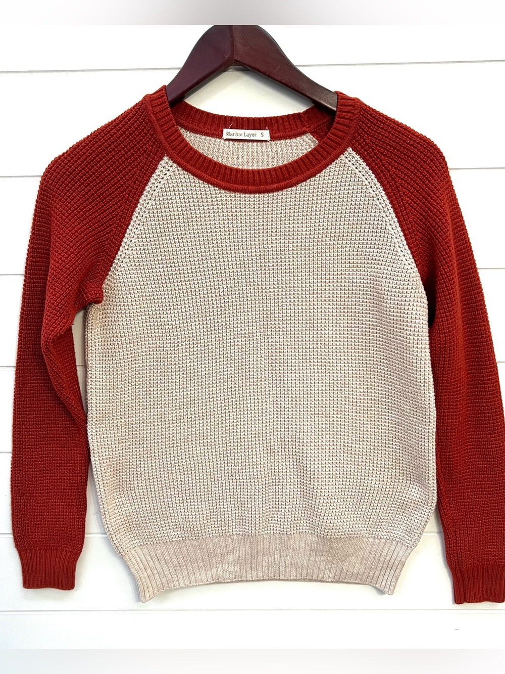 Marine Layer Delaney Raglan Waffle Knit Sweater Women S Rust Cream